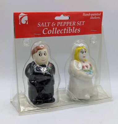 Vintage Bride And Groom Gemco Salt & Pepper Shakers Set 80s Wedding Reception