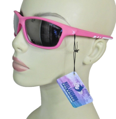 REEL LEGENDS Womens Pink Wrap-around Reflective Lenses Sunglasses White Accents