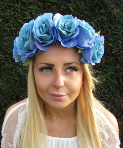 Détails Sur Grand Bleu Turquoise Rose Fleur Serre Tête Guirlande Cheveux Couronne