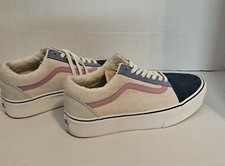 Vans Old Skool Stackform Blue Pink Sherpa Platform Shoes W/9 Great Condition