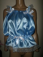 BLUE SATIN CAMSOLE TOP  SISSY LACE TRIM & BOWS 35-50" CHEST