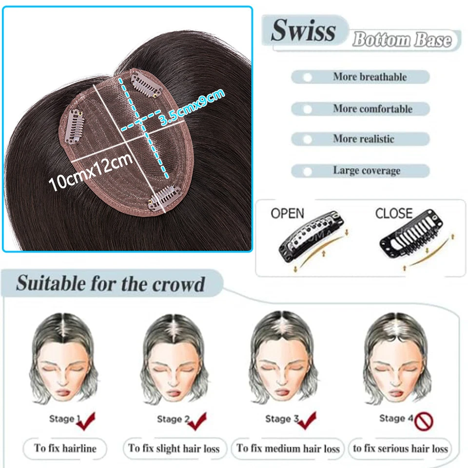 Side Part Topper Clip in Remy Human Hair One Piece Toupee Hairpiece Lace Top Wig - Image 3 of 4