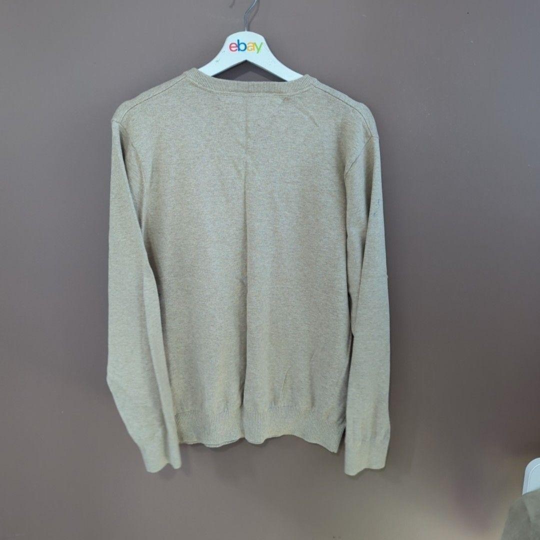 Tommy Hilfiger Sweater Mens Large Beige Argyle V Neck Knit Pullover Jumper Logo image 5