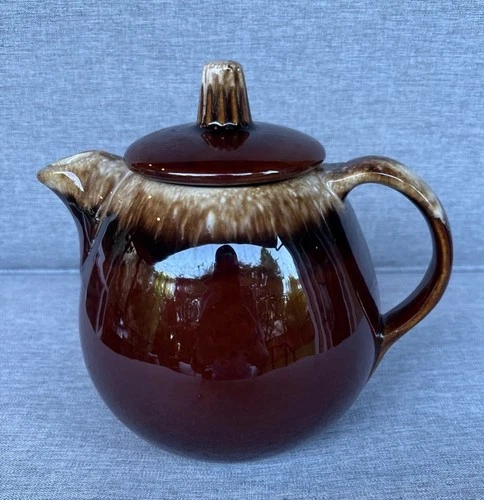 Vintage Hull Pottery Brown Drip Glaze Teapot Oven Proof Tea Pot with Lid USA