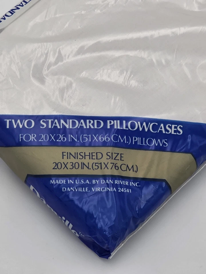 Vintage New Nos Danville White Standard Pair Pillowcases Cotton Polyester - Image 2 of 4
