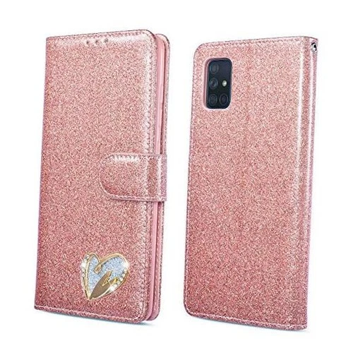  for Samsung Galaxy A51 Case Wallet Case Bling Shiny Glitter Flip Rose Gold