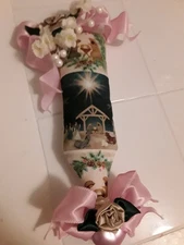 CHRISTMAS NATIVITY O HOLLY NIGHT NEW FABRIC  BIG 12IN. ORNAMENT