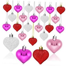 24 Pieces Valentine's Day Heart Baubles Ornaments Heart Red, White, Hot Pink