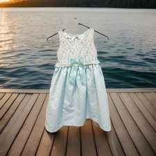    Bonnie Jean Girls Dress Size 6 Aqua Lace Bow Easter Party Flower Girl