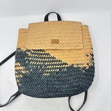Roxy Zaino Tan Blu OS Paglia Spiaggia Boho Borsa da Viaggio Estiva
