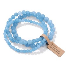 3PCS Aquamarine Beaded Bracelet 4/6/8mm Healing Crystal Stretch Jewelry Set