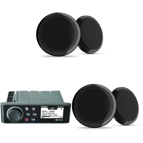 Fusion MS-RA70 Marine System with Bluetooth & 2 Pairs EL-F653B 6.5" Marine Coax