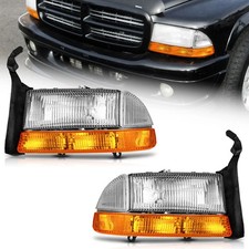 Pair Headlights Chrome For 1997-2004 Dodge Dakota 1998-2003 Dodge Durango