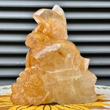 990 g  Clear Quartz Carving Golden Healer Yellow Inclusions Gemstone Home Gift