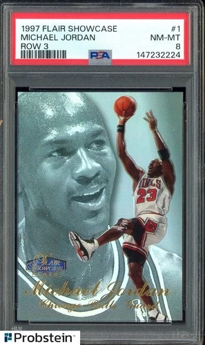1997 Flair Showcase Row 3 #1 Michael Jordan Chicago Bulls HOF PSA 8 NM-MT