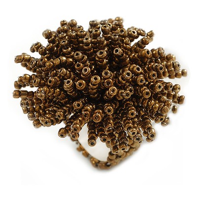 Grober Stretch-Ring 45 mm Durchmesser Gold Bronze Glasperlen Blume/Größe M/L