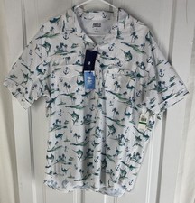 IZOD Saltwater Size L Mens Tropical Print, Button Short-Sleeve Fishing Shirt
