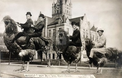 Men Riding Chickens Exaggeration Humor Smith Trenton MO RPPC Photo Postcard COPY