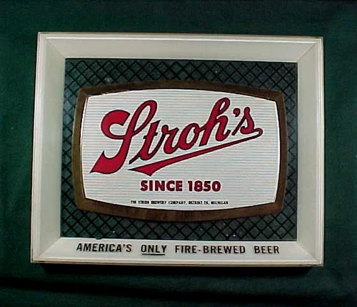 Vintage Stroh's Beer Brewery Company Detroit 26 Michigan Wall Sign Plastic