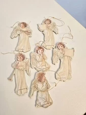 Vintage 1989 Merrimack Die Cut Angel Ornaments Lot of 6 Double Sided
