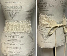 Vintage Cream Lace Faux Leather Cinch Waist Sash Belt Ties Romantic Cottage