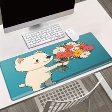 40 90cm XXL Cat Presenting Flower Bouquet Mouse Pad - Non-Slip Rubber Base, Vibr