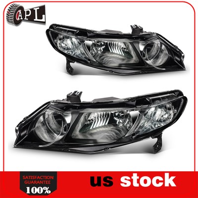 For 2006-2011 Honda Civic Sedan Black Headlights Headlamps Passenger Driver Pair
