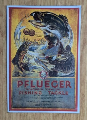 Vintage Plueger Fishing Tackle Advertising Metal Sign Trout Fish Wall Decor - Photo 1/4