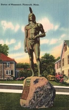 Postcard MA Plymouth Massachusetts Massasoit Statue Linen Vintage PC L9971