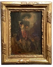 Antique Rococo Oil Canvas 1760's - Circle Antoine WATTEAU - Commedia dell' arte