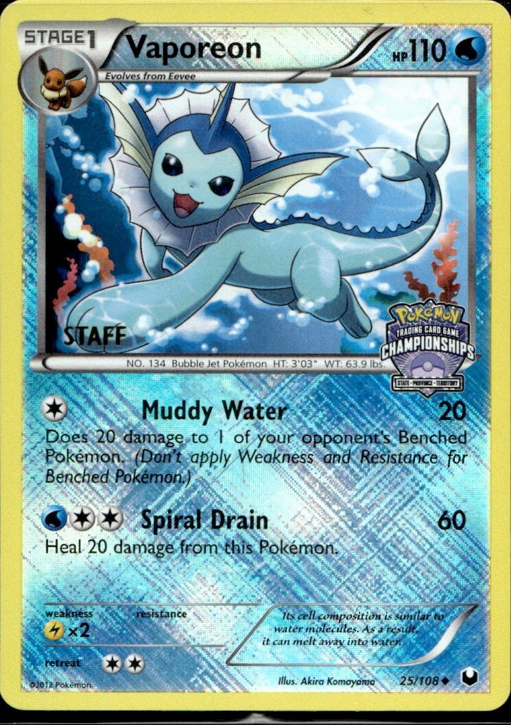 Pokemon Vaporeon 25/108 STAFF Stamp Championships Near Mint Condition