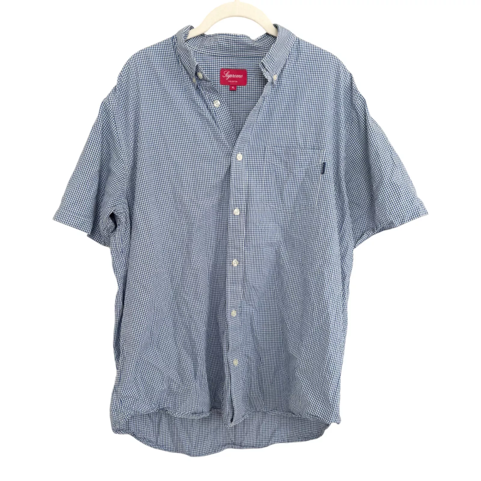 Supreme Vichy Manches Courtes Boutonnée Taille XL, Poche Chemise Col Bleu Blanc