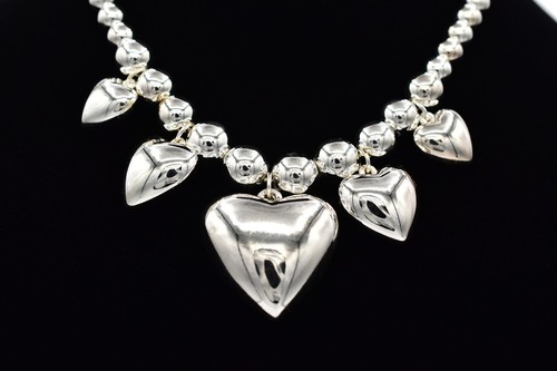 Collar con dije de corazón vintage cadena con cuentas de plata hinchada gruesa brillante NOS años 80 A27 - Imagen 4 de 12