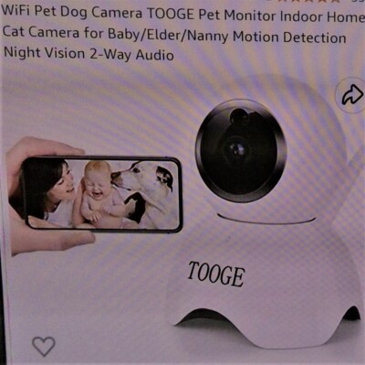 WiFi Pet Camera /Monitor TOOGE Indoor Home Camera,Night Vision &amp; Audio ...