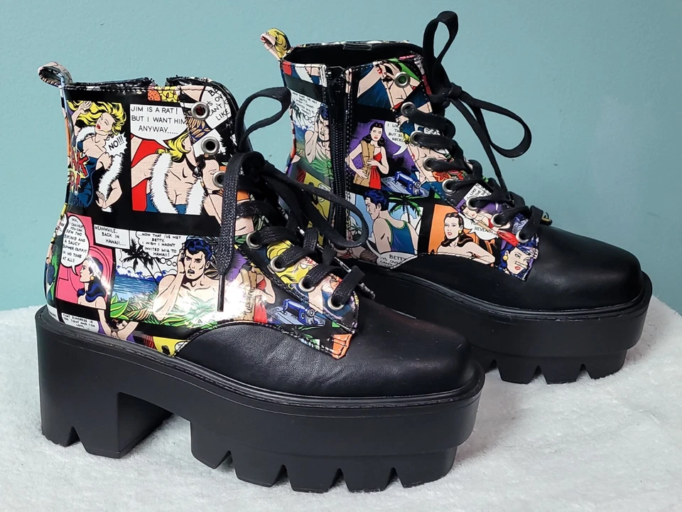 Botas de combate Bumper Comic Strip plataforma cosplay para mujer 6,5 Foto 3 de 4