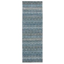 2'8" x 8'1" Blue Hand Knotted Kohinoor Repetitive Diamond Wool Runner Rug R76014