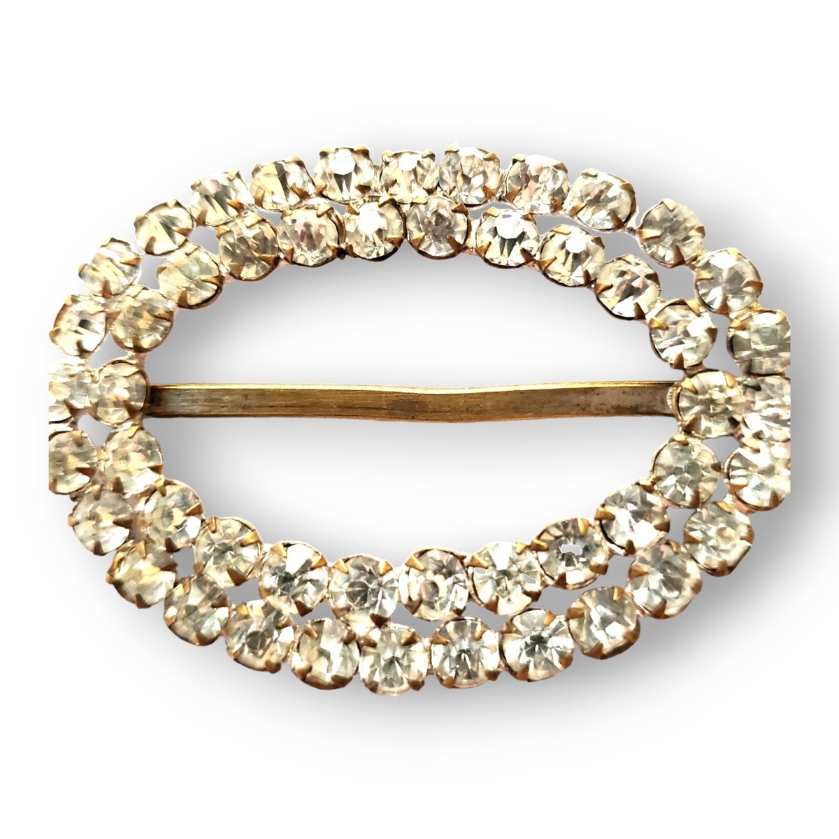 Antique Victorian c.1837-1901 Belt Sash Buckle Brass Enamel Rhinestones Victorian Sash Pins This is a type of pin used to secure a  main image 3