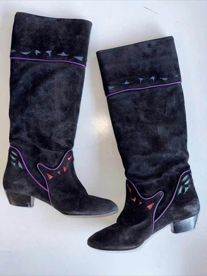 BOTAS HASTA LA RODILLA VINTAGE PRESTIGE CARESSA NEIMAN MARCUS MUJER GAMUZA NEGRA 6,5M Foto 2 de 4