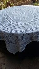 NAPPE RECTANGULAIRE BLANCHE AIGUILLE MECANIQUE BRODERIE TABLE RONDE OVALE VINTAG
