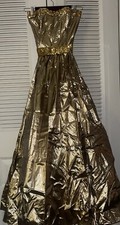Vtg Gunne Sax Jessica Mcclintock Gold Sequin Strapless Long Formal Dress Gown 7