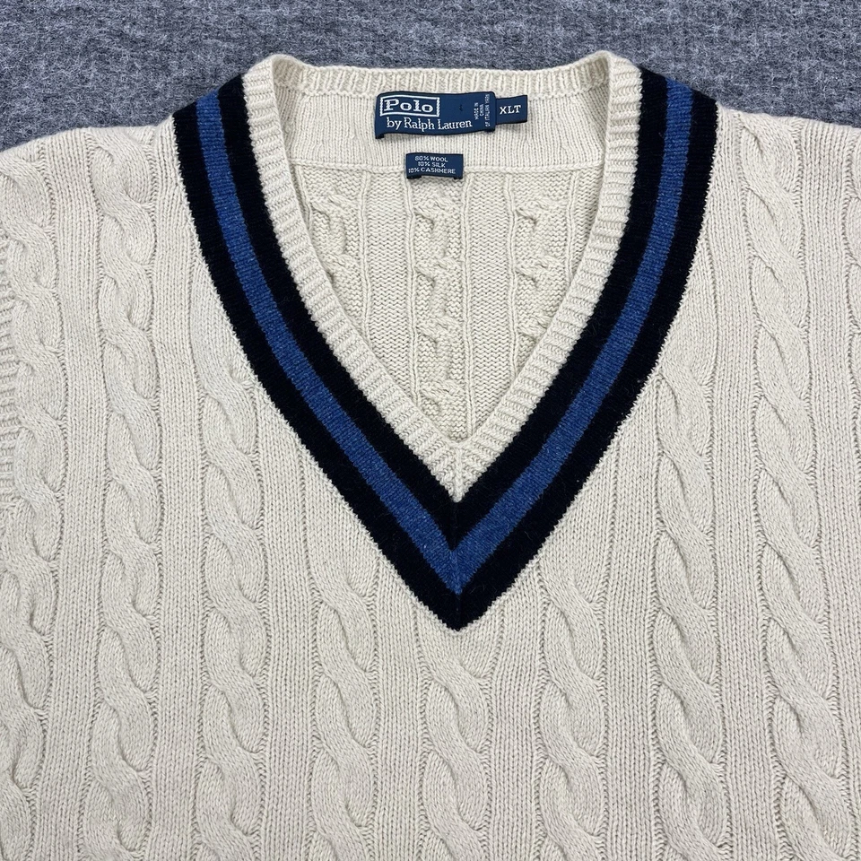Polo Ralph Lauren Suéter Colete Masculino Extra Grande Lã Seda Cashmere Remo Tênis de Críquete - Imagem 2 de 4