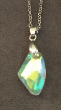 Glass Crystal Free Form AB Finish Crystal Pendant On Silver Chain
