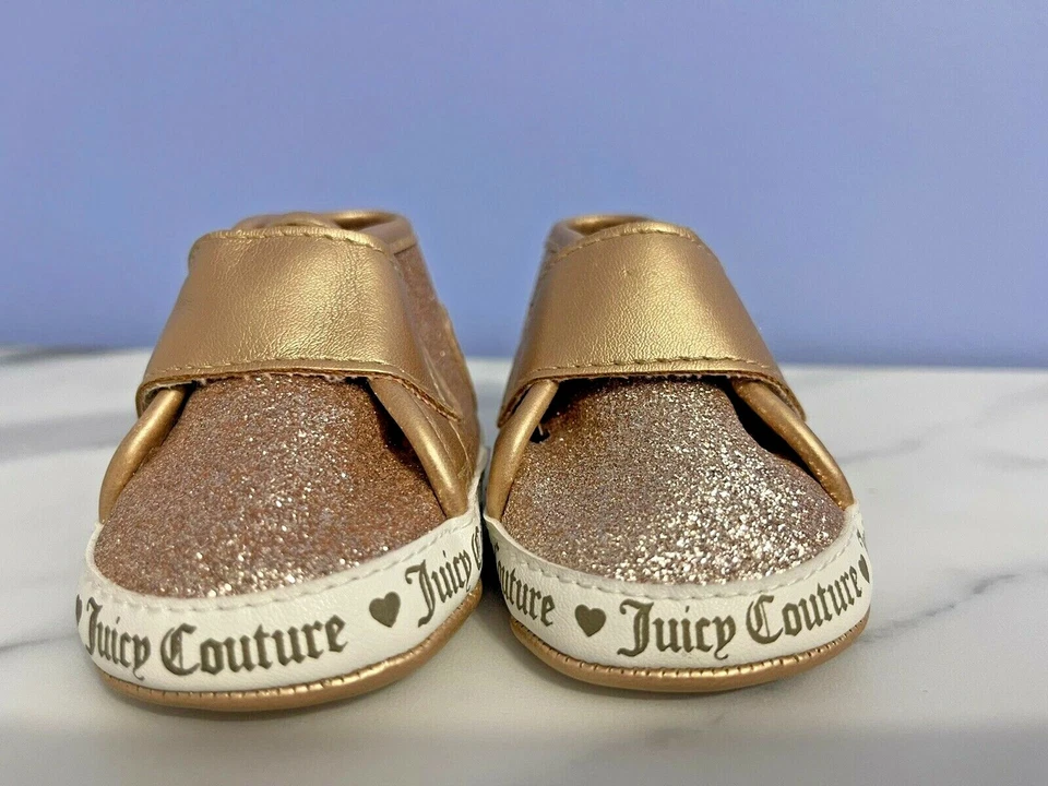 Juicy Couture Baby Girl Crib Shoes Gold Glitter - "JC Baby Santa Cruz" Size 1 - Image 2 of 4