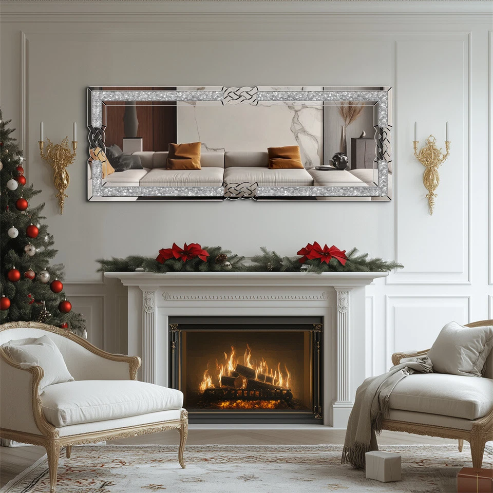 XL Crystal Full Length Floor Mirror Crushed Diamond Full Body Mirror Silver Long - Image 4 of 4