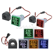 3 in 1 LED Digital Voltage Current Hertz Meter Indicator AC 0-100A 50-380V 22MM