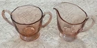 PINK DEPRESSION GLASS CREAMER AND SUGAR BOWL FOOTED VINTAGE