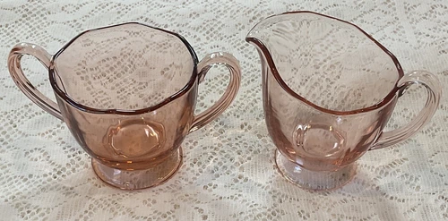 PINK DEPRESSION GLASS CREAMER AND SUGAR BOWL FOOTED VINTAGE