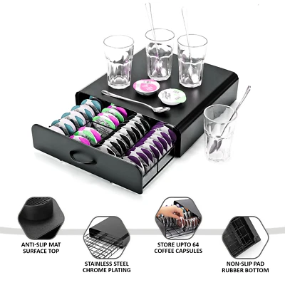 64 Tassimo T-Disc Pod Coffee Capsule Holder Dispenser Drawer Storage Rack