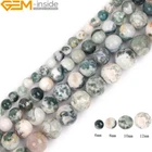 Matt & Smooth Natural Green Tree Agate Stone Semi Precious Round Chakras Beads