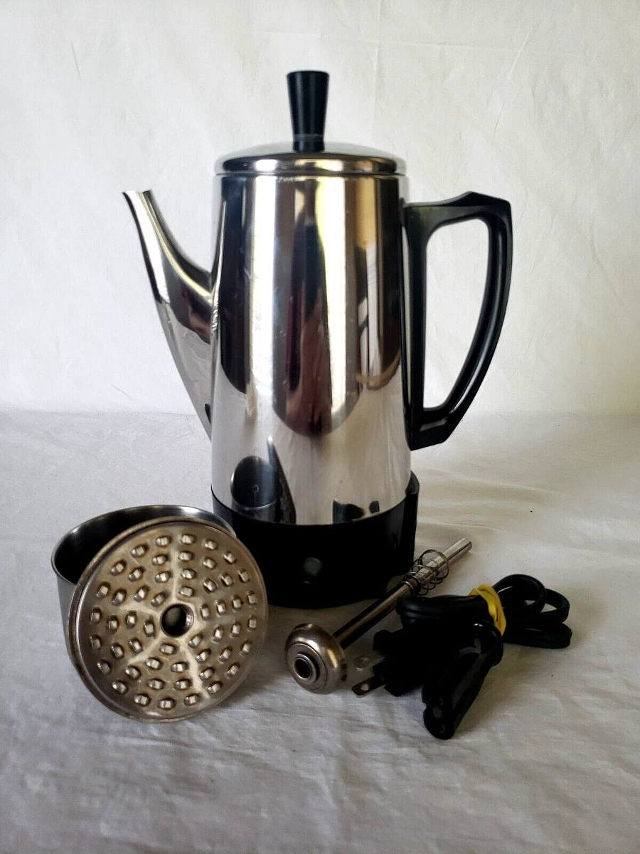 Vintage MINI Presto 6 Cup CHROME Electric Percolator Coffee Pot 0282202  WORKING